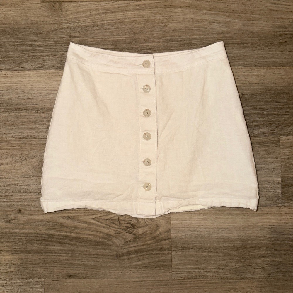 Aritzia Sunday Best Linen Cotton Mini Skirt White Button Front Size 0